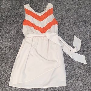 Cream and Orange Dress with Tie Waist.